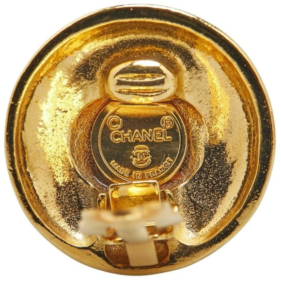 CHANEL CC Logos 1989 1920 Round Clip-On Earrings Gold Tone Auth w/Box #4056 - Picture 5 of 6